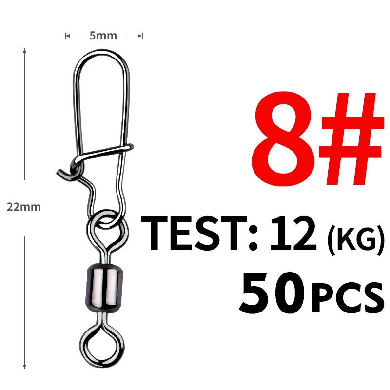 MEREDITH 50PCS Pike Fishing Accessories Connector Pin Bearing Rolling Swivel Stainless Steel Snap Fishhook Lure Swivels Tackle - Image 14