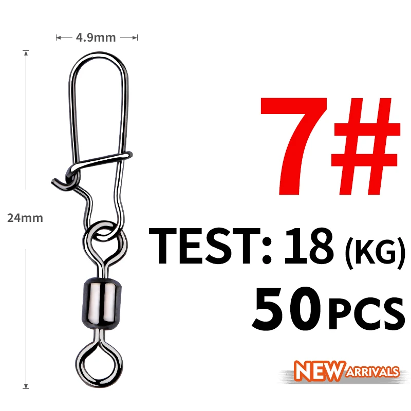 MEREDITH 50PCS Pike Fishing Accessories Connector Pin Bearing Rolling Swivel Stainless Steel Snap Fishhook Lure Swivels Tackle - Image 17