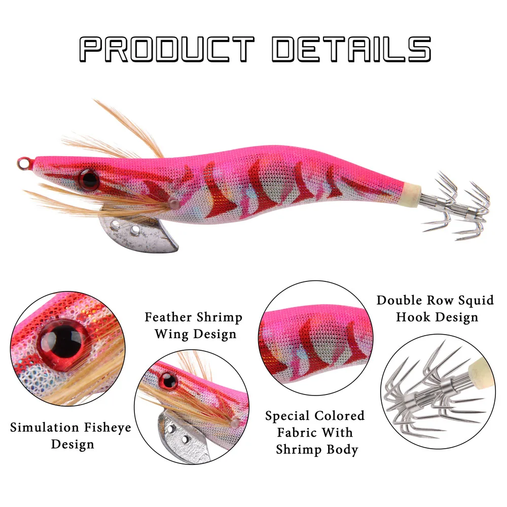 10Pcs Luminous Squid Lure egi Jig Hook Bait Wooden Shrimp Octopus Cuttlefish Lure Sinker Shrimp with Ring Bead Fishing Lure - Image 5