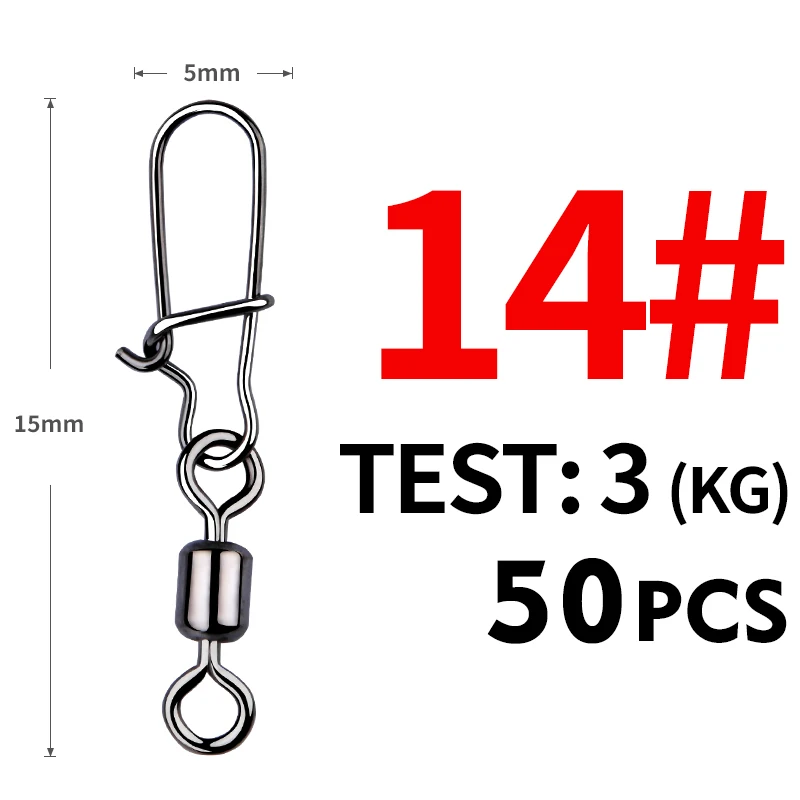 MEREDITH 50PCS Pike Fishing Accessories Connector Pin Bearing Rolling Swivel Stainless Steel Snap Fishhook Lure Swivels Tackle - Image 9