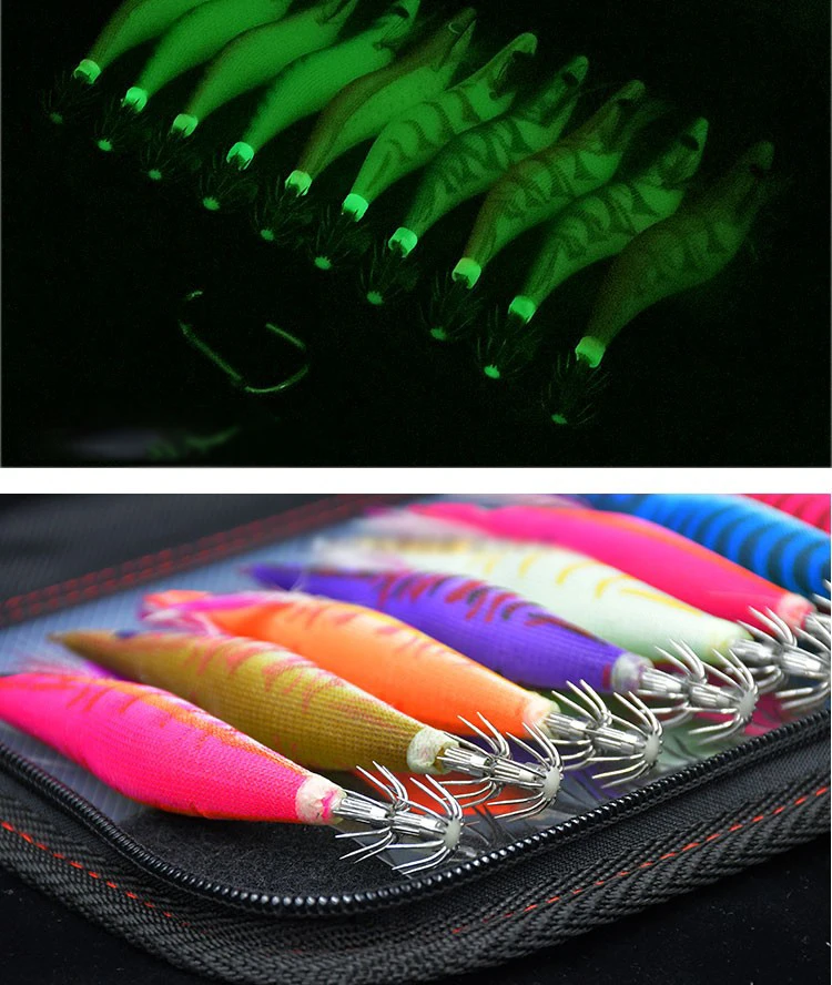10Pcs Luminous Squid Lure egi Jig Hook Bait Wooden Shrimp Octopus Cuttlefish Lure Sinker Shrimp with Ring Bead Fishing Lure - Image 2