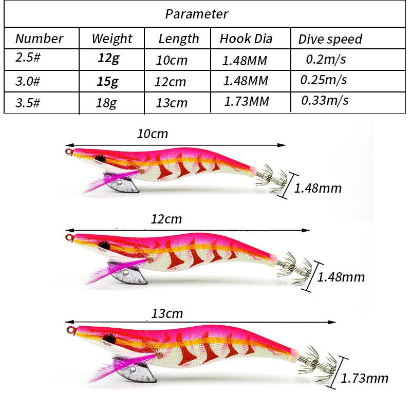 10Pcs Luminous Squid Lure egi Jig Hook Bait Wooden Shrimp Octopus Cuttlefish Lure Sinker Shrimp with Ring Bead Fishing Lure - Image 4
