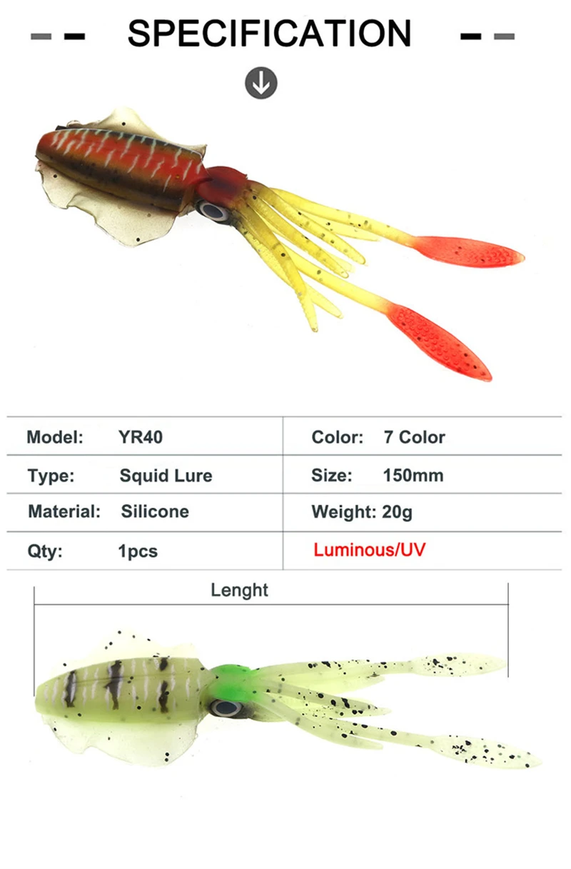 Soft Squid Fishing Trolling Lure 2g 7g 15g 20g 60g Luminous UV Squid Jig For Sea Fishing Boat Fishing Wobblers Bait Rockfishing - Image 58