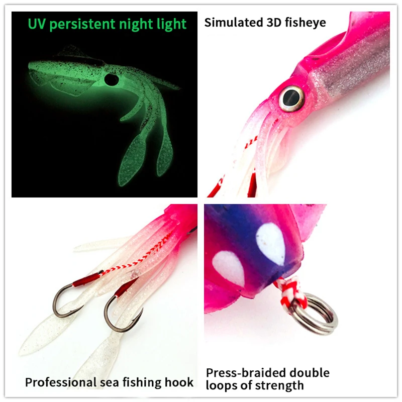 Soft Squid Fishing Trolling Lure 2g 7g 15g 20g 60g Luminous UV Squid Jig For Sea Fishing Boat Fishing Wobblers Bait Rockfishing - Image 64