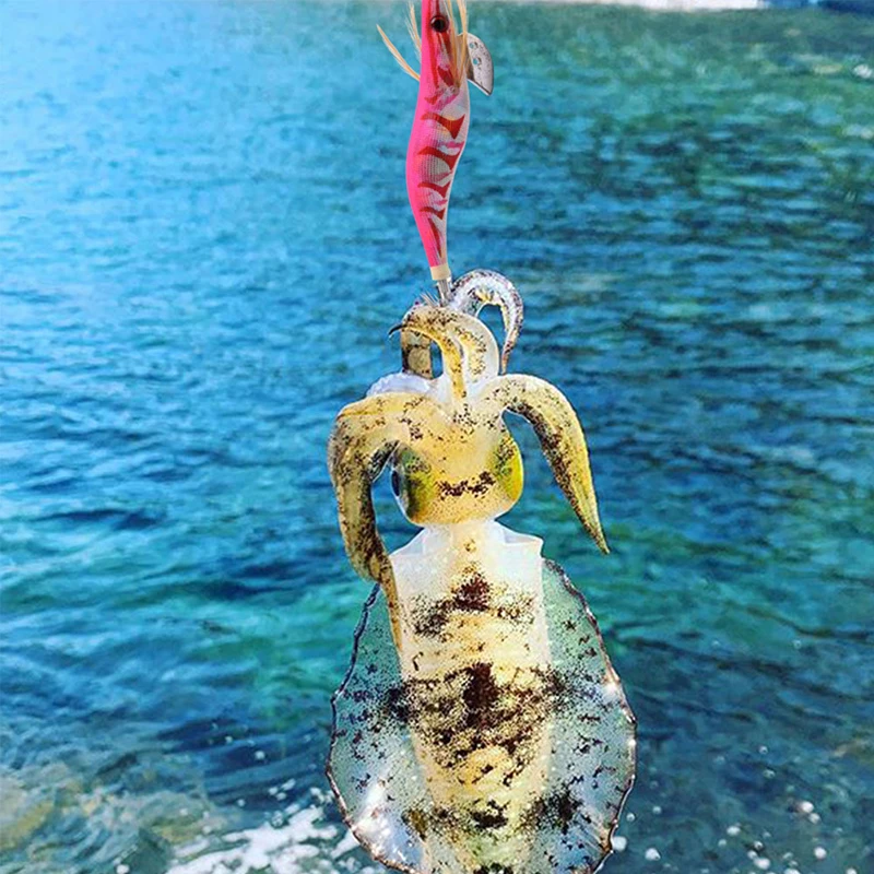 10Pcs Luminous Squid Lure egi Jig Hook Bait Wooden Shrimp Octopus Cuttlefish Lure Sinker Shrimp with Ring Bead Fishing Lure - Image 6