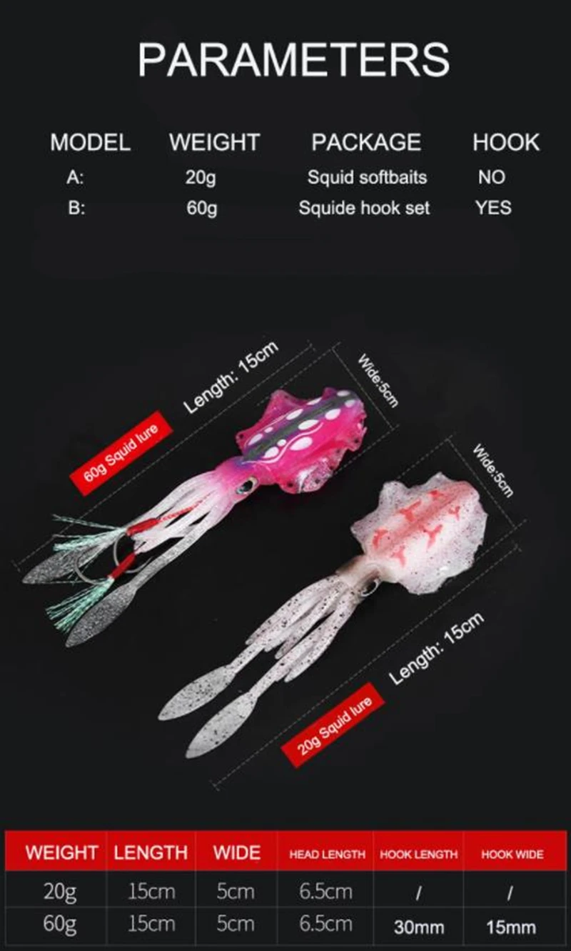 Soft Squid Fishing Trolling Lure 2g 7g 15g 20g 60g Luminous UV Squid Jig For Sea Fishing Boat Fishing Wobblers Bait Rockfishing - Image 56